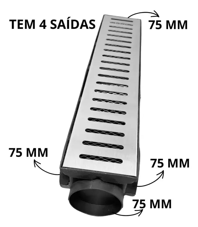 Ralo Linear em inox 10x50 com coletora modular e Tela Anti Inseto