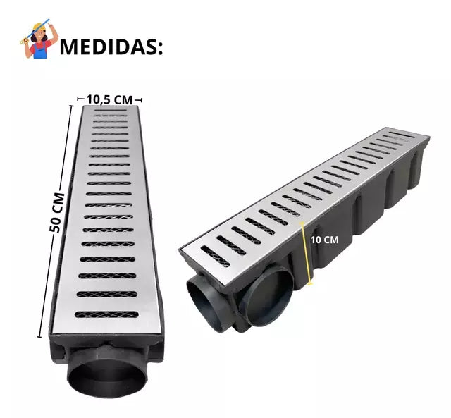 Ralo Linear em inox 10x50 com coletora modular e Tela Anti Inseto