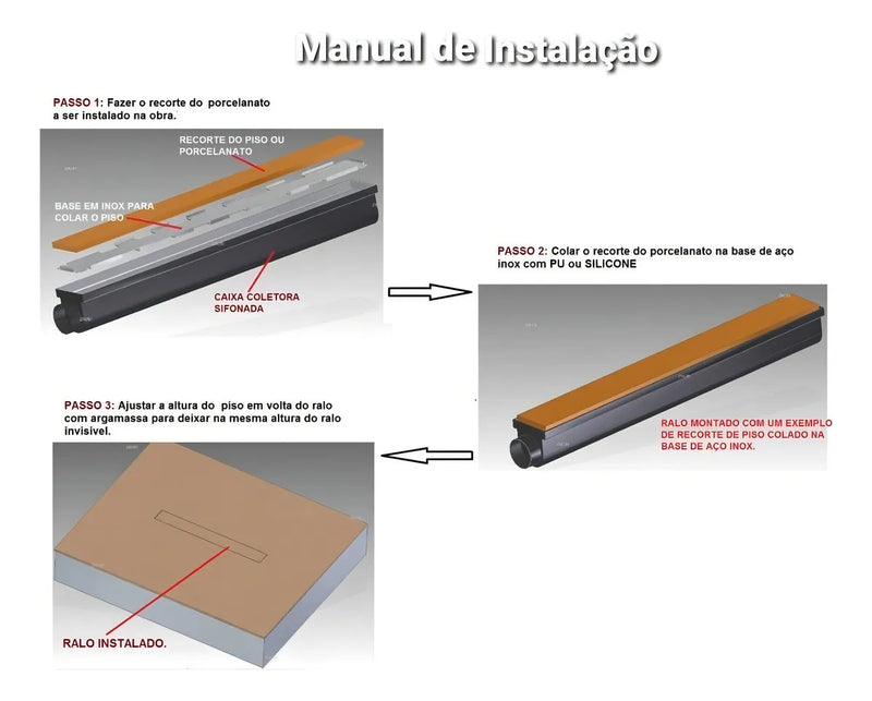 Ralo Invisível em inox 6x50 com Caixa Coletora e Tela Anti Inseto