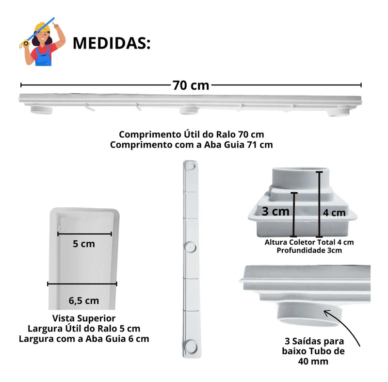 Ralo Linear Oculto com Coletor Raso