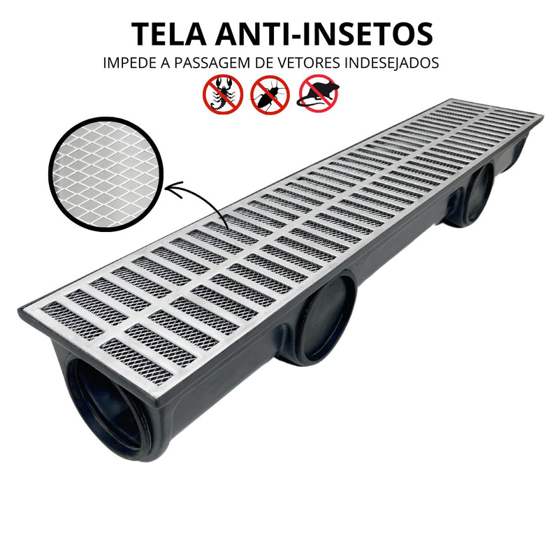 Ralo Linear 20x100 Alumínio com tela Anti inseto e Coletora