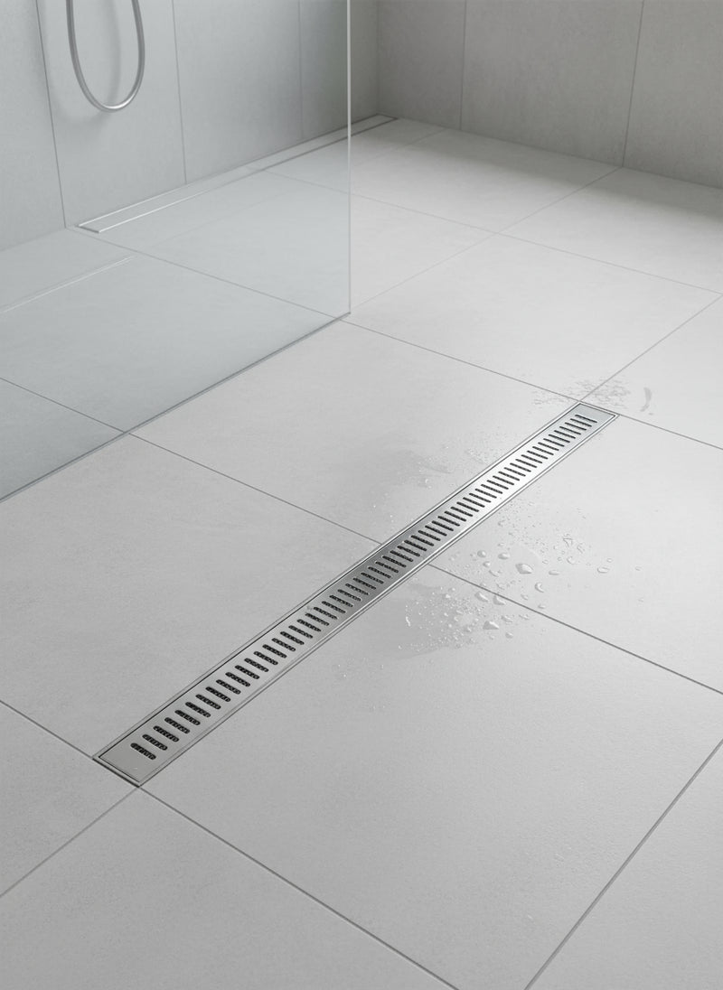 Ralo linear para banheiro com Grelha em inox sinfonado e Tela anti inseto